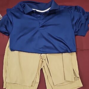 Blue Polo Shirt and Tan Shorts Set